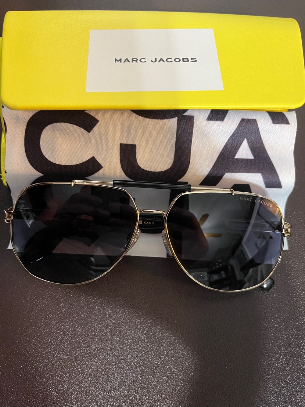 Marc Jacobs Gold Frame Aviator Sunglasses with Dark Gray Lenses - Unisex
